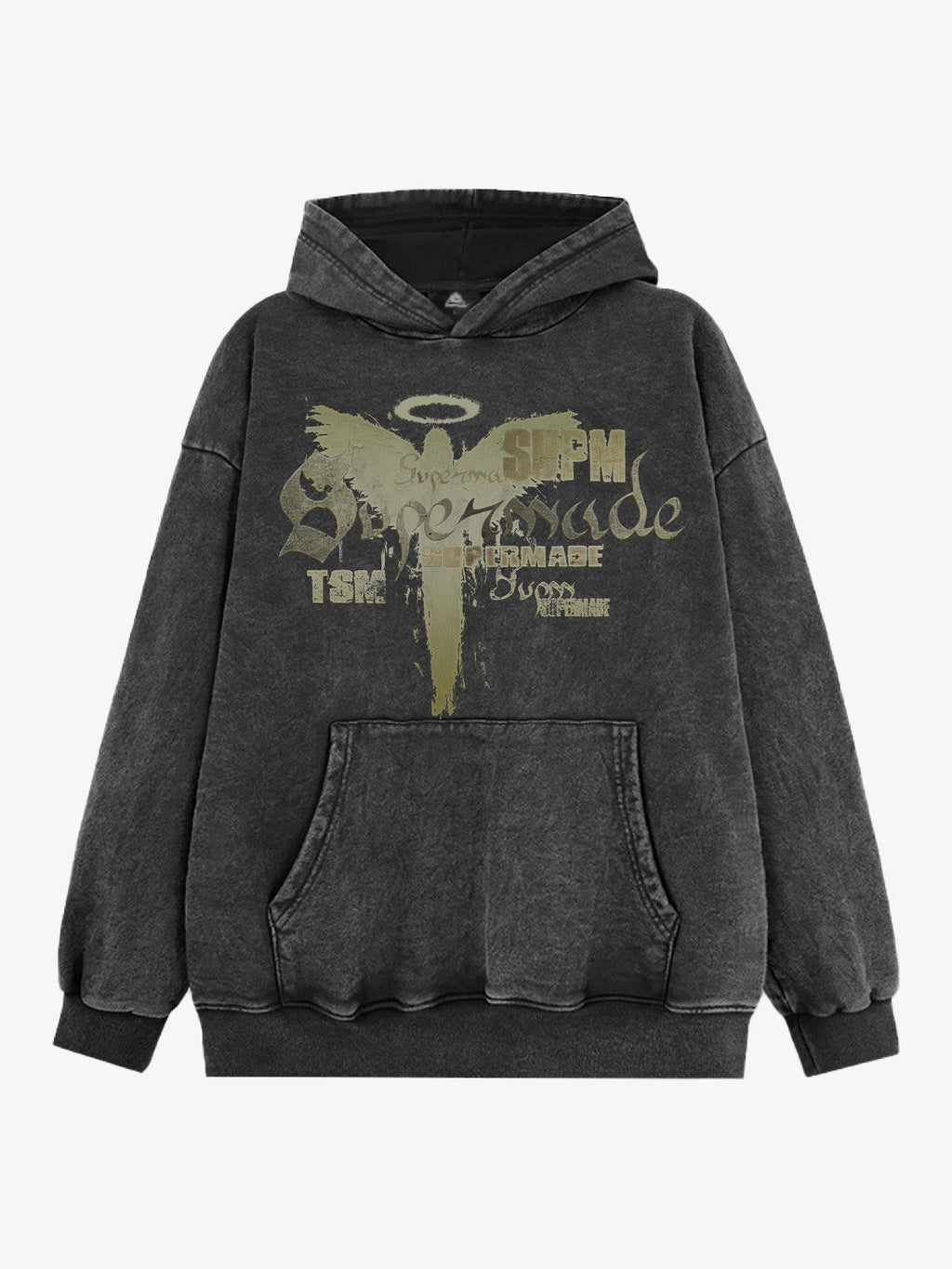 Vintage Washed Angel Halo Distressed Letter Graphic Hoodie
