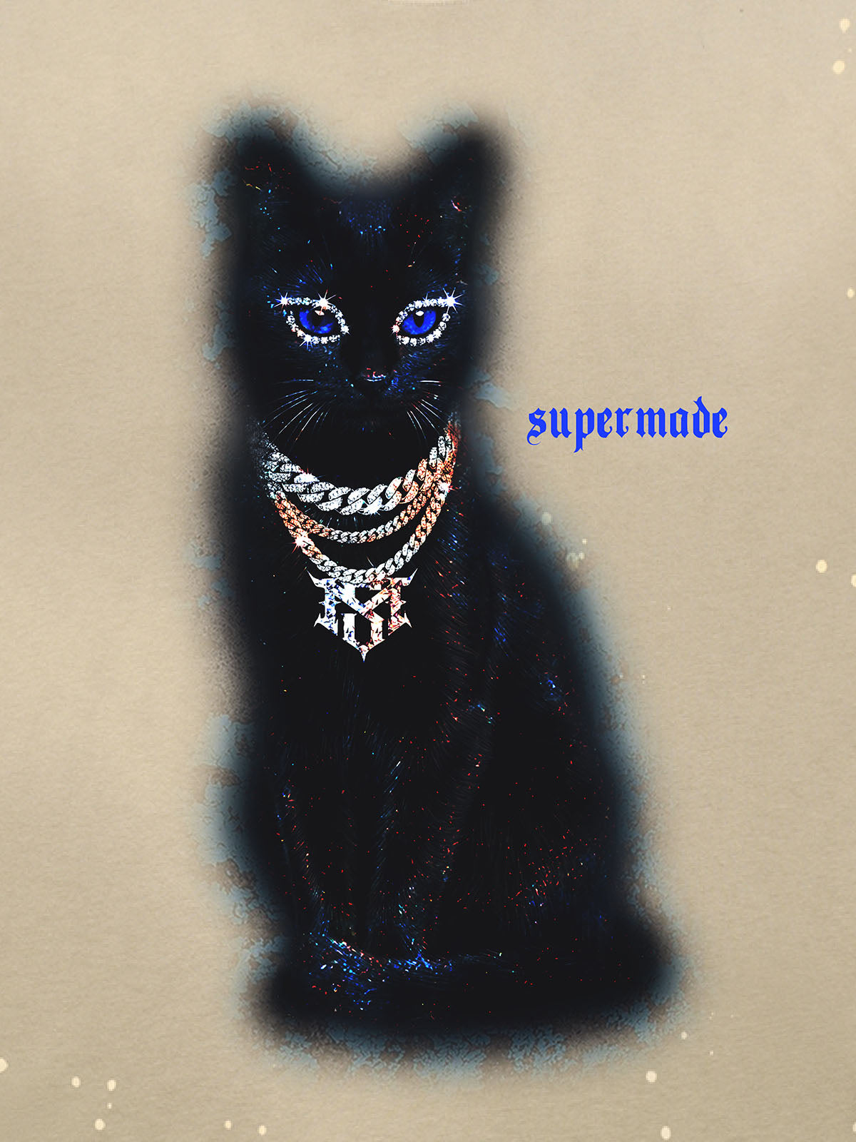 Splatter Design Chain Black Cat Graphic T-Shirt