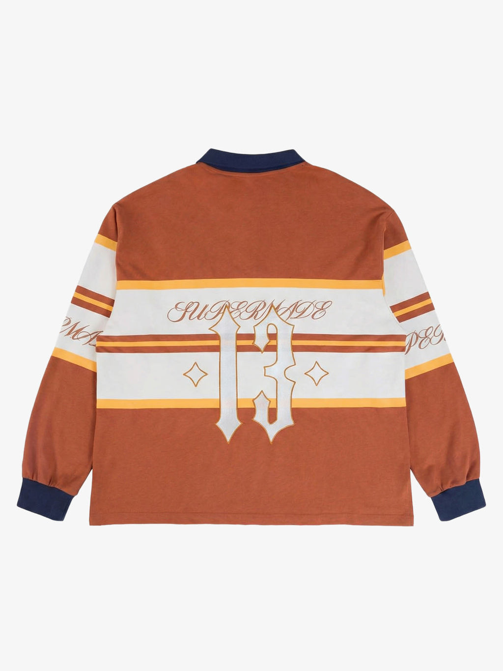 Gothic Number Stripe Rugby Collar Sweatshirt