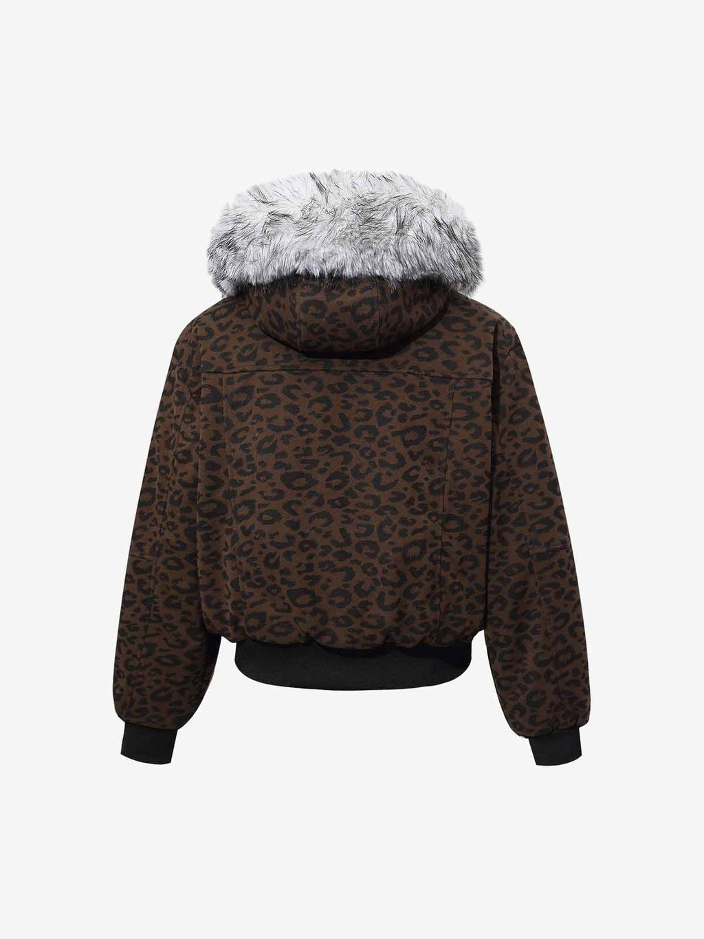 Retro Faux Fur Trimmed Hood Leopard Print Bomber Jacket