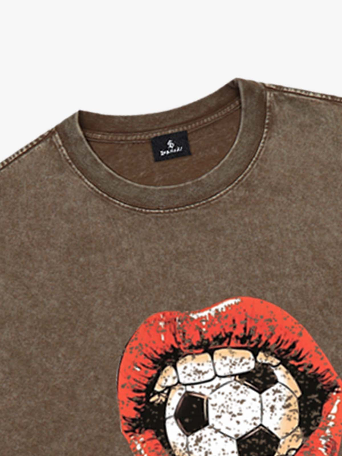 Soccer Ball Lips Graphic T-Shirt