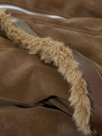 Retro Detachable Faux Fur Collar Suede Fleece Hoodie Jacket