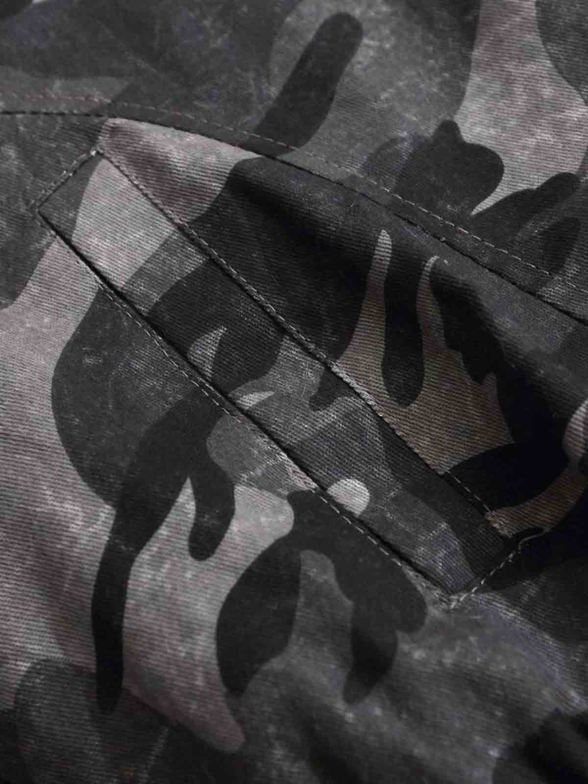 Vintage Camo Faux Fur Hood Padded Bomber Jacket