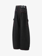 Retro Red Contrast Stitching Pocket Barrel Jeans