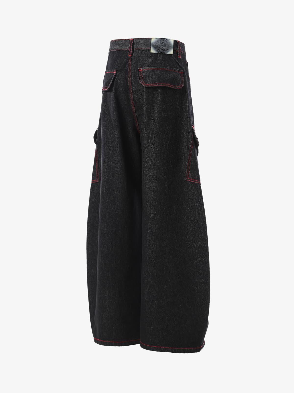 Retro Red Contrast Stitching Pocket Barrel Jeans