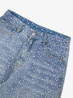 Theprecipice Ink Splashed Hotfix Rhinestone Baggy Jeans - 2306