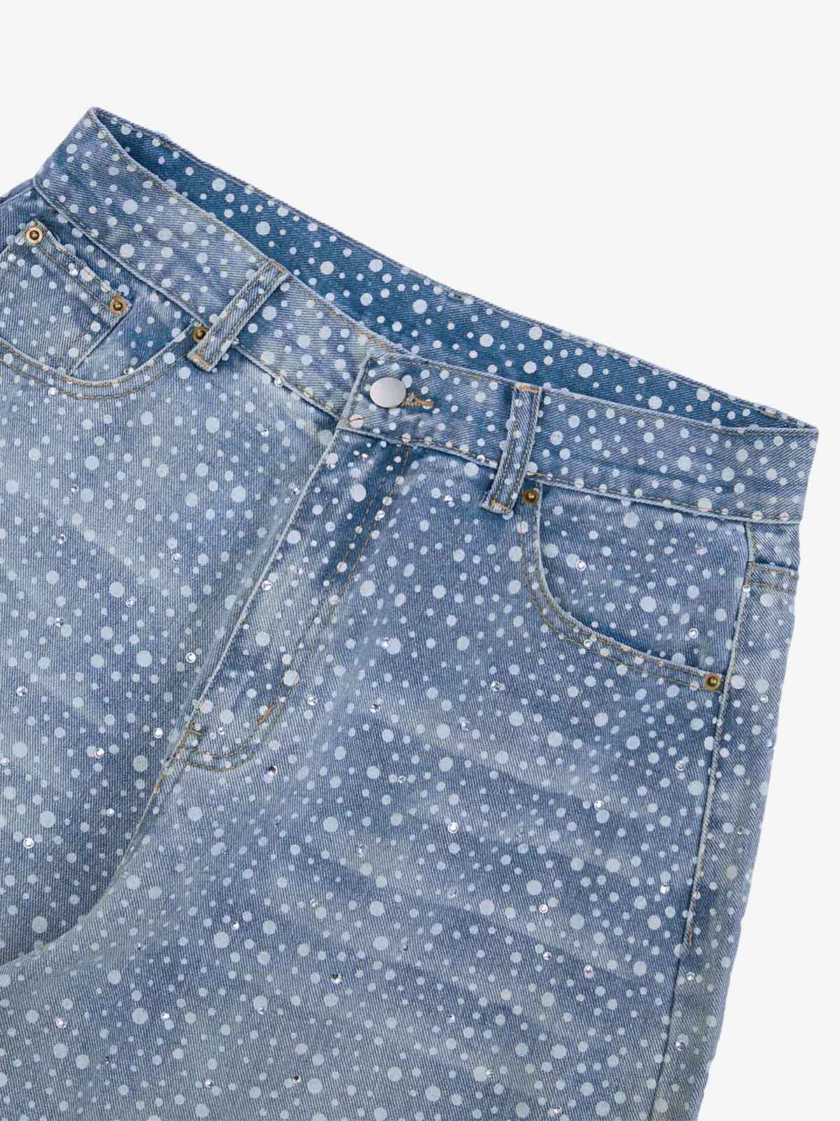 Theprecipice Ink Splashed Hotfix Rhinestone Baggy Jeans - 2306
