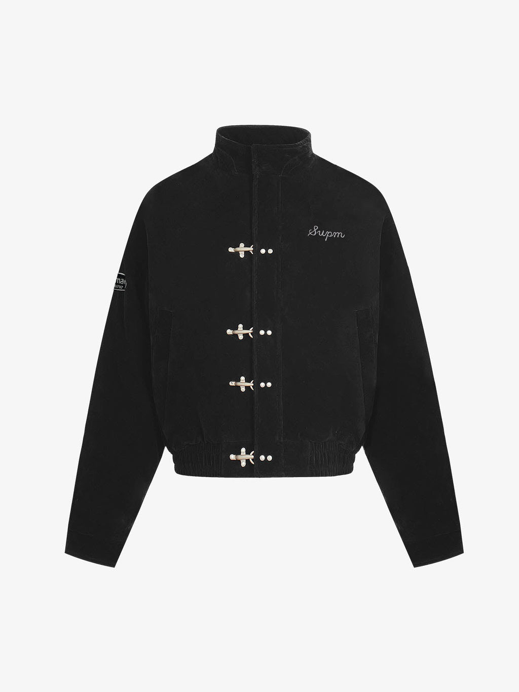 Vintage Suede Embroidered Metal Clip Down Jacket