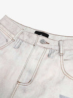 Vintage Wash Collage Print Curved Leg Denim Jeans