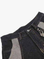 Contrast Panel Barrel Denim Jeans with Chain Detail