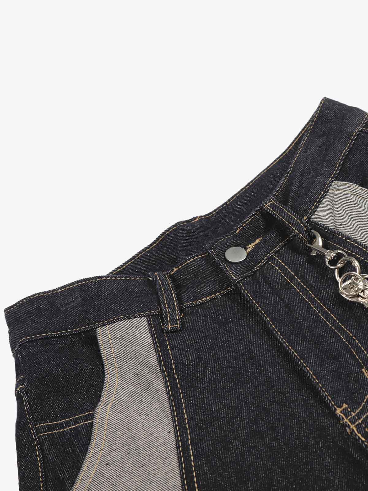 Contrast Panel Barrel Denim Jeans with Chain Detail