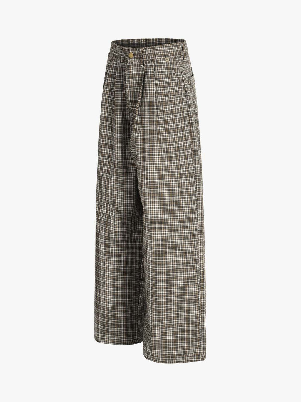Vintage Plaid Pleated Wide Leg Pants