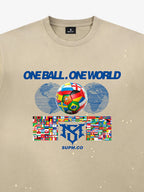 Washed One Ball One World Soccer Graphic T-Shirt