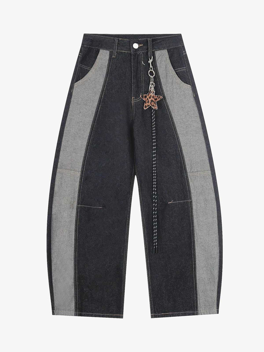 Contrast Panel Barrel Denim Jeans with Chain Detail
