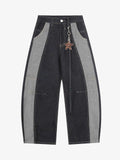 Contrast Panel Barrel Denim Jeans with Chain Detail