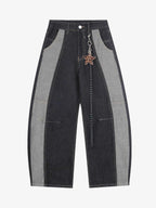 Contrast Panel Barrel Denim Jeans with Chain Detail