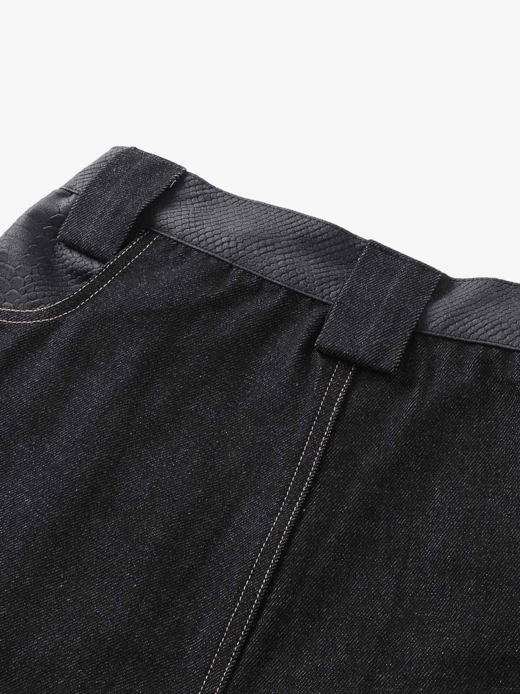 Flame Embroidered Wide Leg Washed Denim Jeans