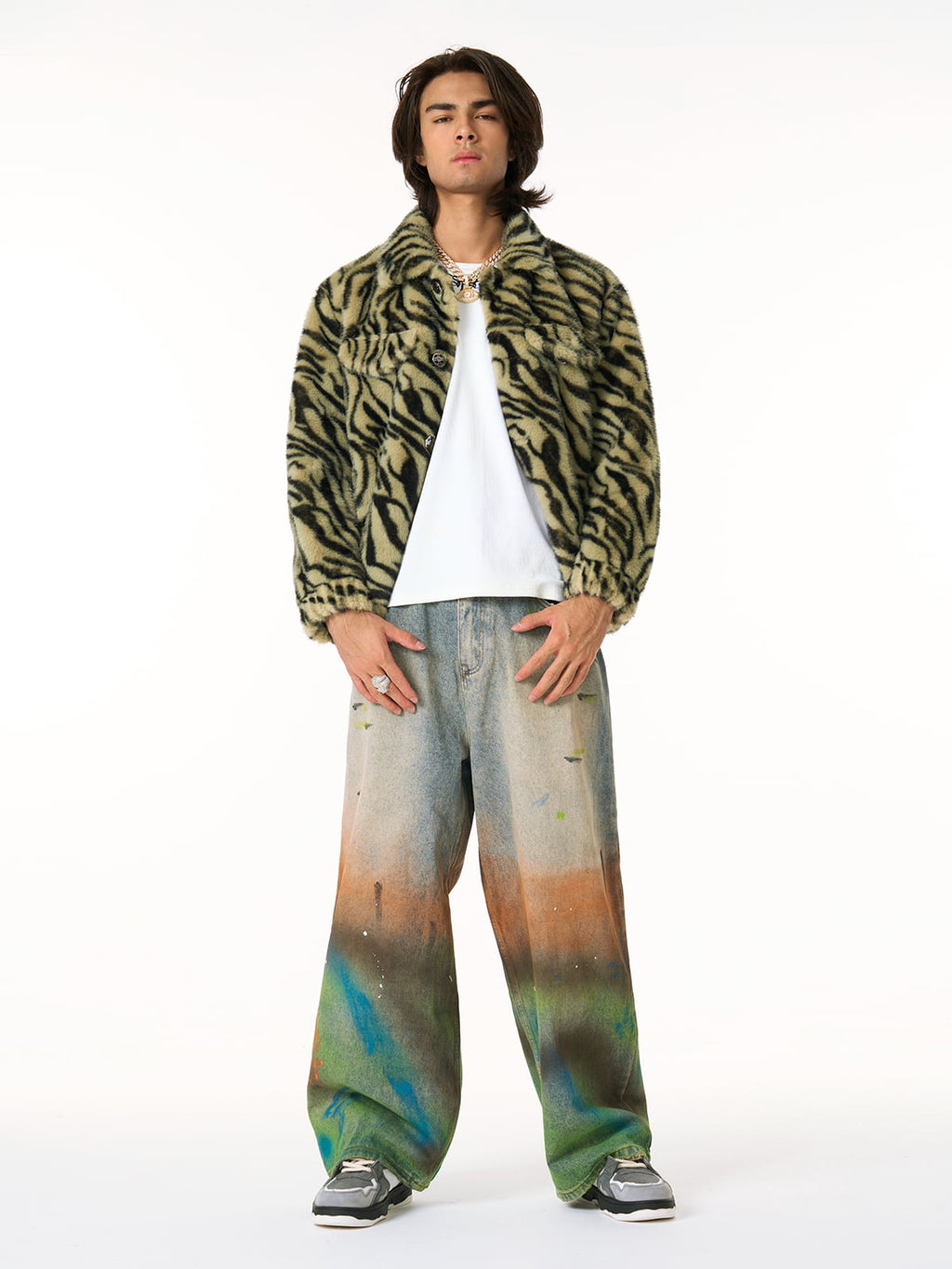Street Gradient Ink-Splattered Straight-Leg Jeans