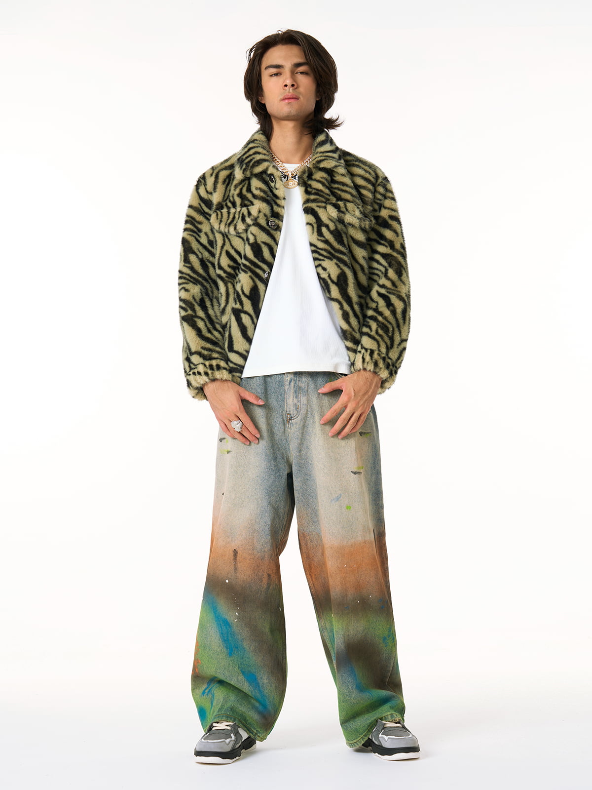 Street Gradient Ink-Splattered Straight-Leg Jeans