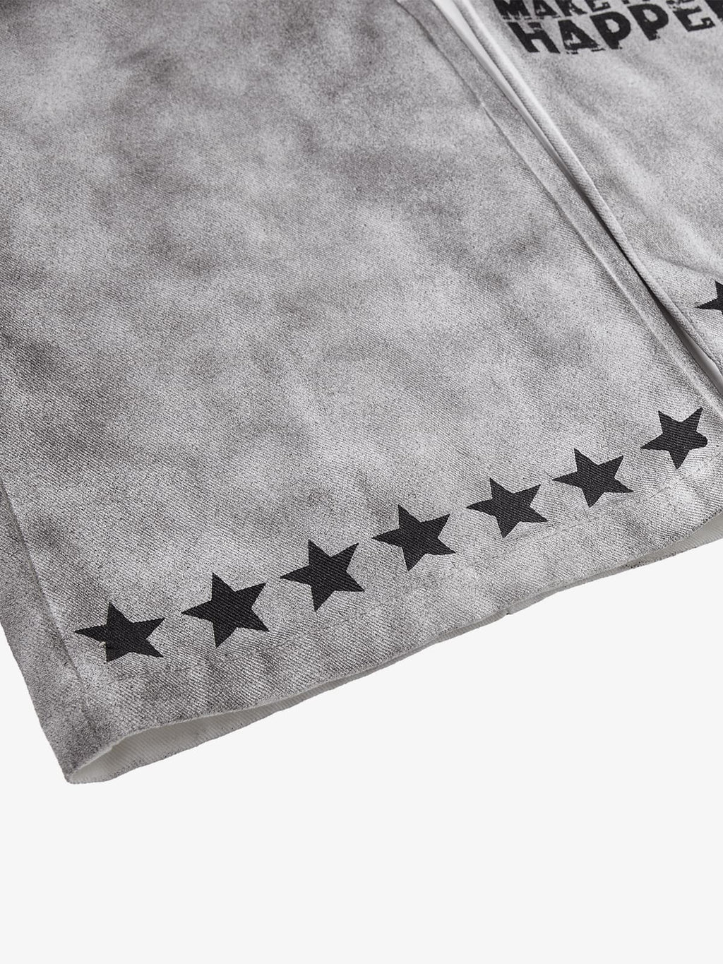 Distressed Dirty Wash Text Graphic Star Trim Straight Leg Pants