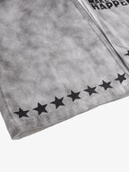 Distressed Dirty Wash Text Graphic Star Trim Straight Leg Pants