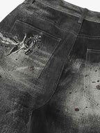Abstract Graphic Print Wide Leg Barrel Jeans
