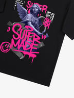 Street Pink Lucky Angel Graphic Design T-Shirt