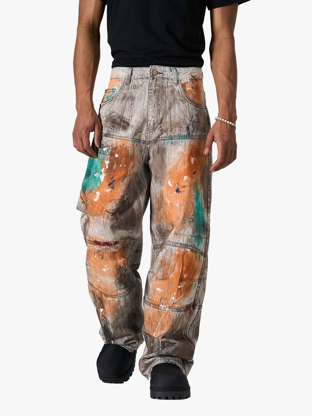 Abstrac Paint-Splattered Panel Jeans