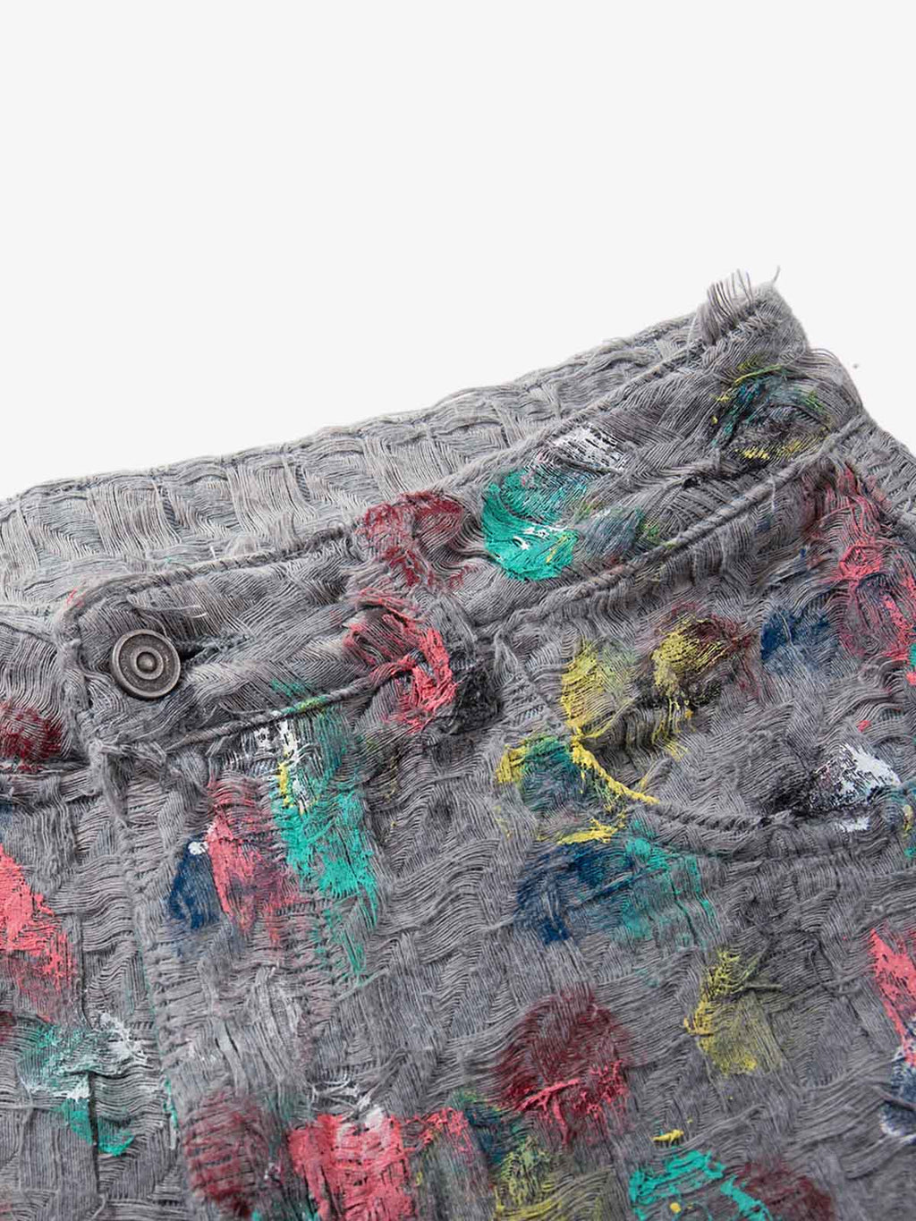 Hand-Painted Frayed Wide Leg Jeans