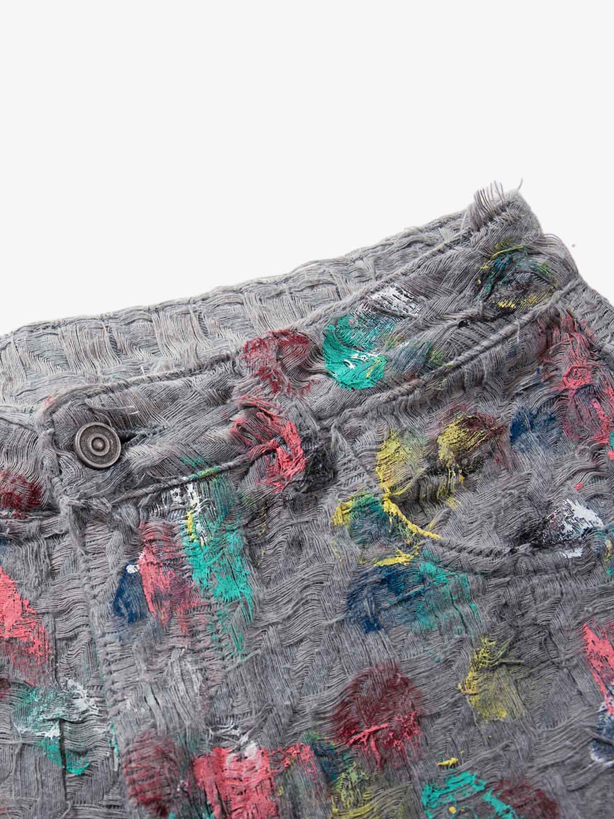 Hand-Painted Frayed Wide Leg Jeans