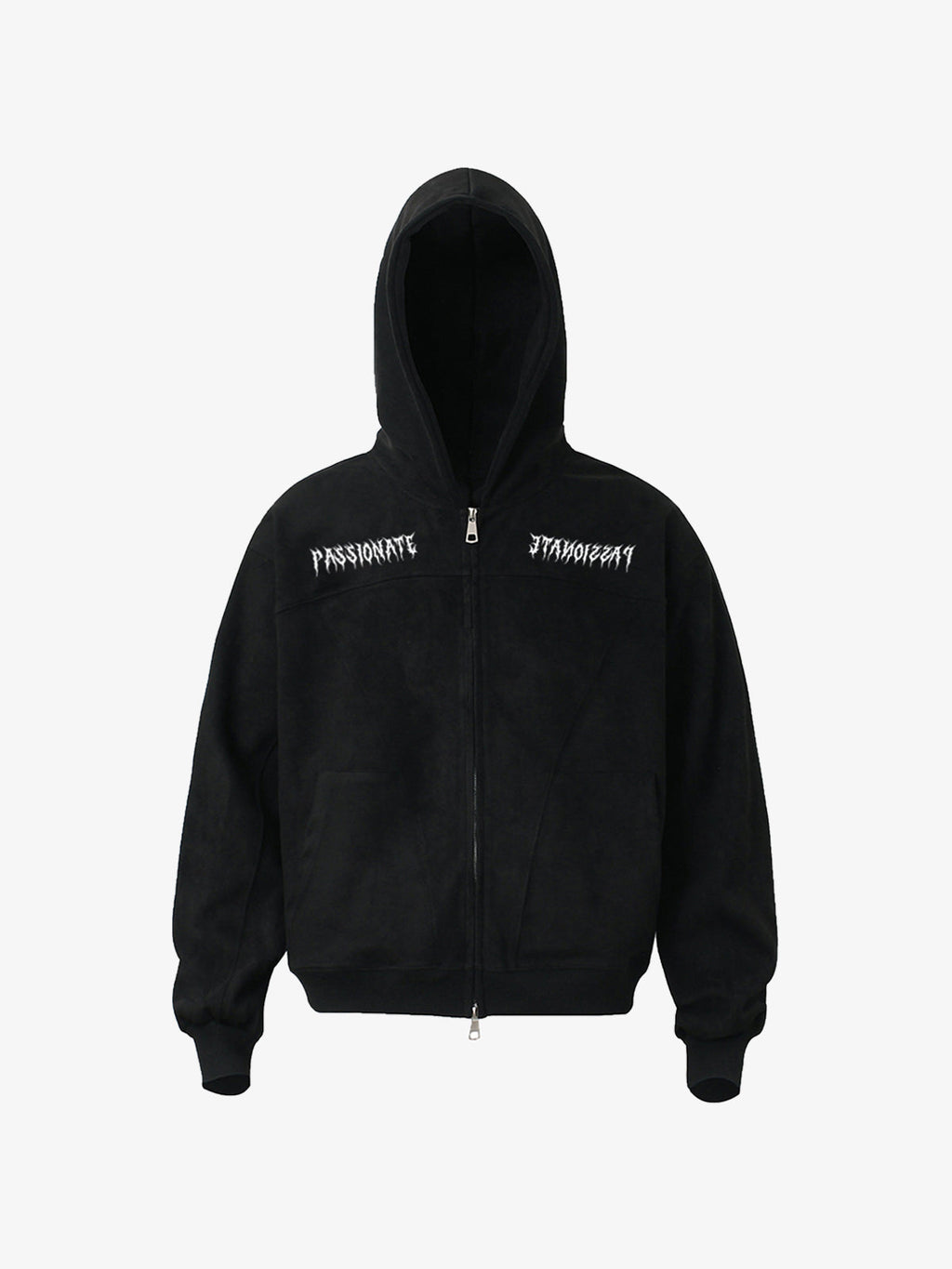 Vintage Suede Letter Embroidered Cropped Zip Up Hoodie