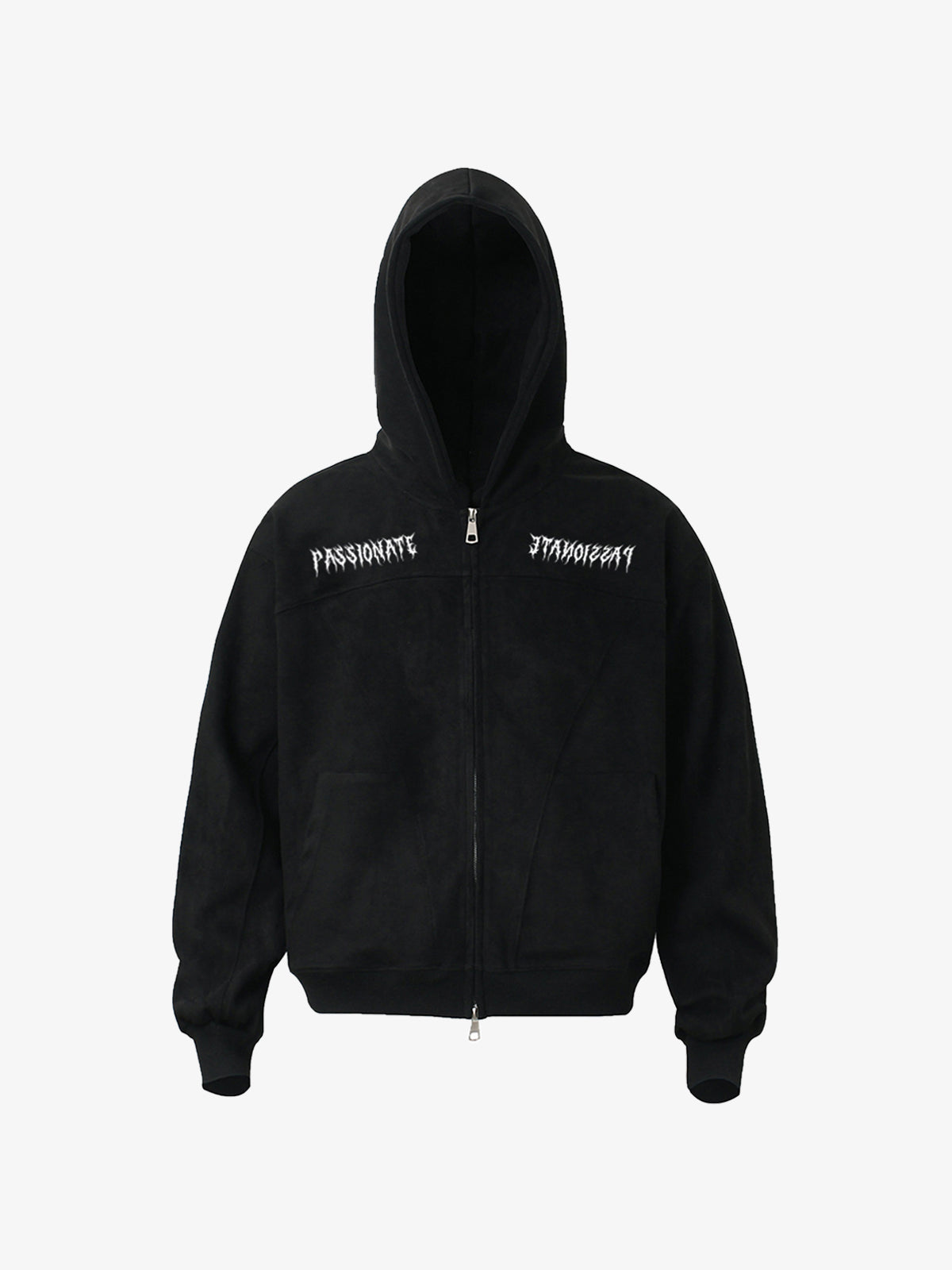 Vintage Suede Letter Embroidered Cropped Zip Up Hoodie