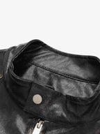 Retro Leather Stand-Collar Elastic Hem Jacket