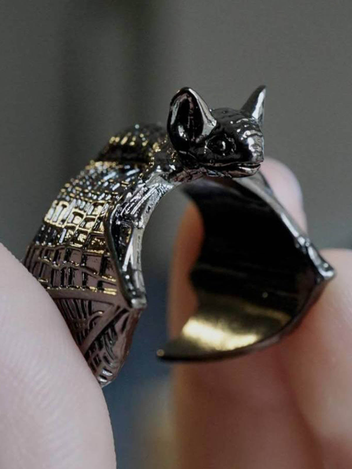 Gothic Bat Open Ring