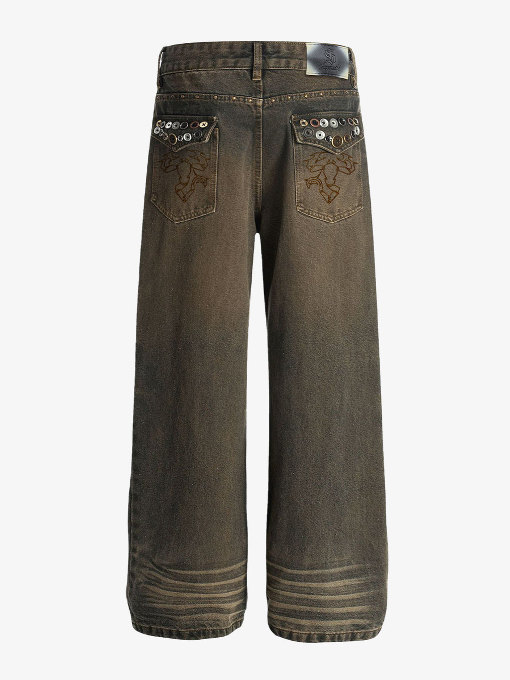 Washed Button Detail Wide Leg Pants