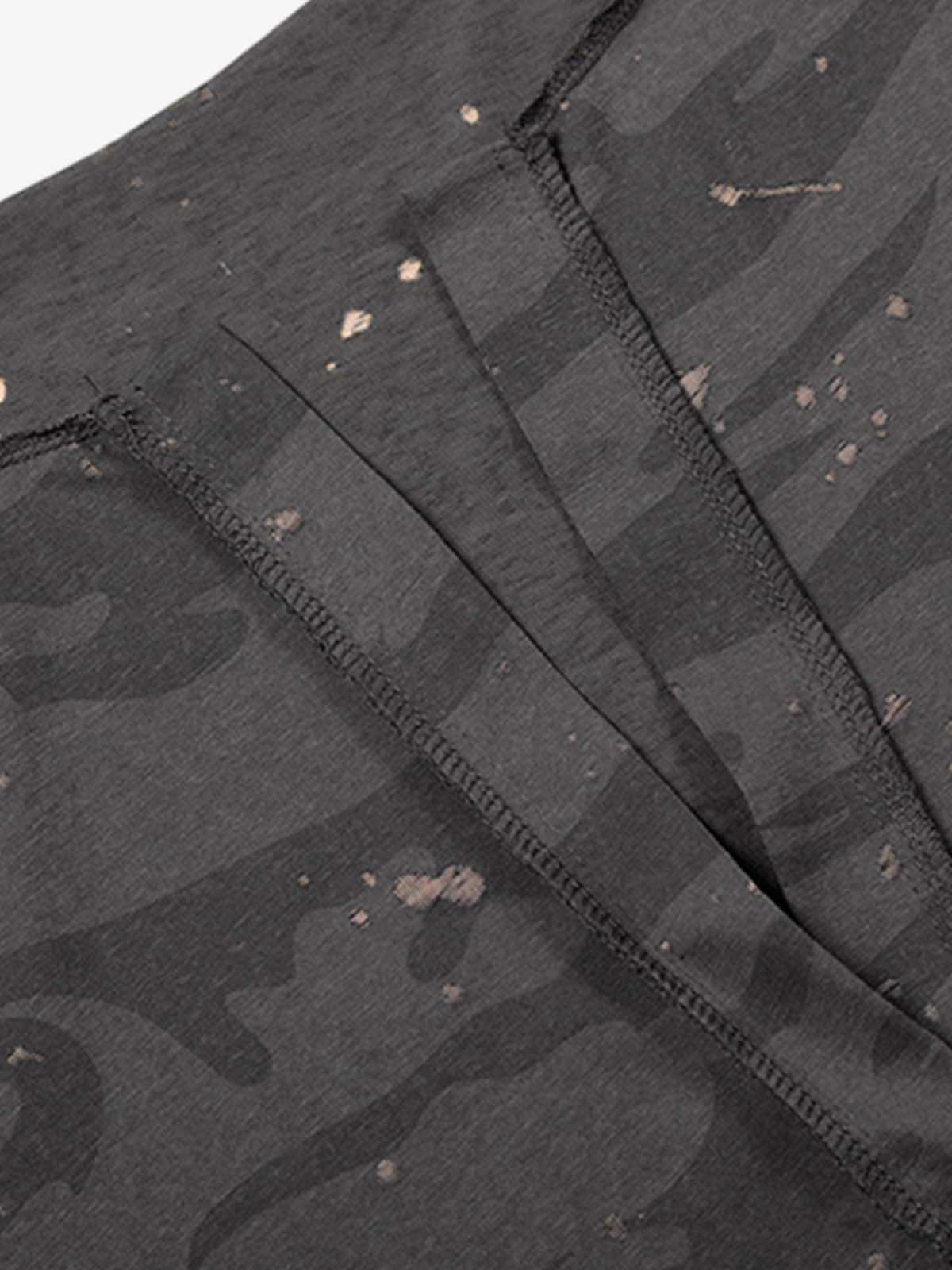 Distressed Camo Paint Splatter V-Neck Henley T-Shirt