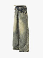 Layered Waist Tie Detail Vintage Wash Jeans