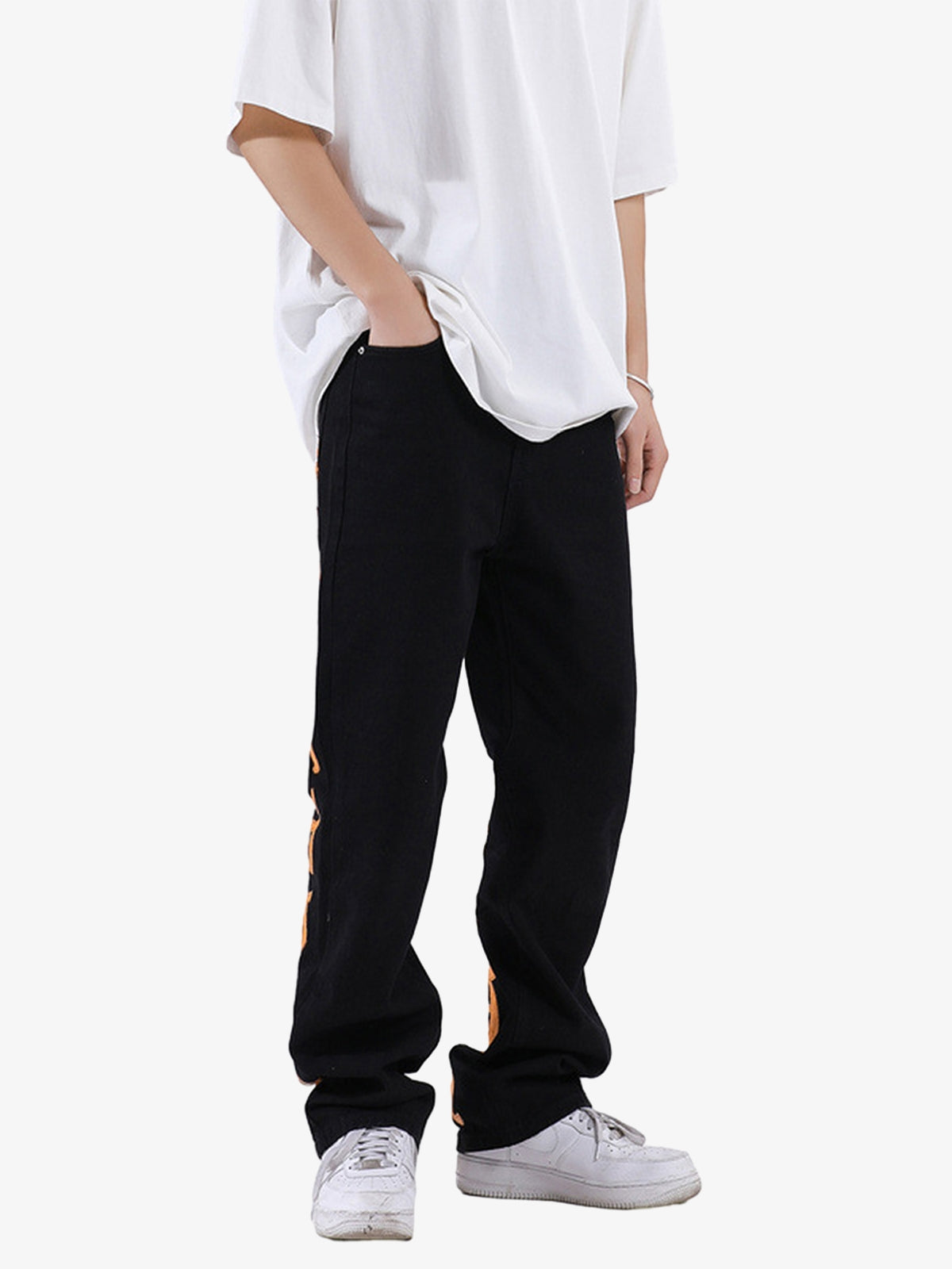 Theprecipice Burning Text Embroidered Letters Jeans -1478