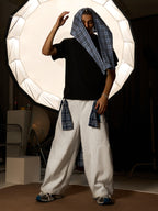 Plaid Belt Barrel Pants