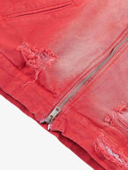 Retro Ripped Washed Contrast Color Work Jacket