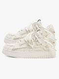 Rubber Sole Contrast Color Destruction Tassel Sneakers - 2356
