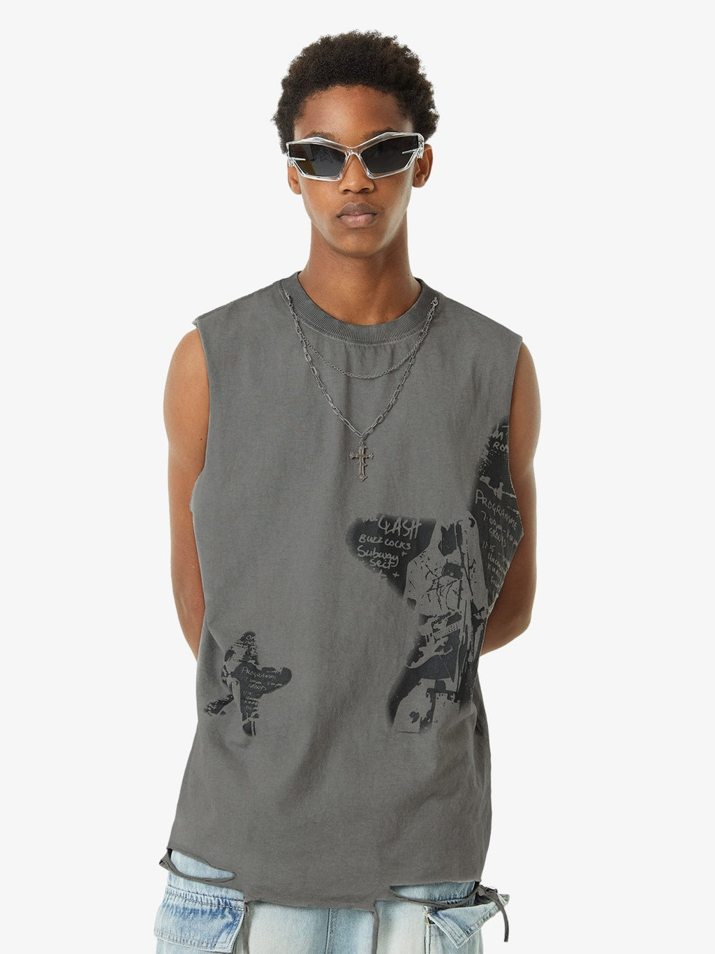 Theprecipice Vintage Necklace Star Print Hip-hop Tank Top - 2070