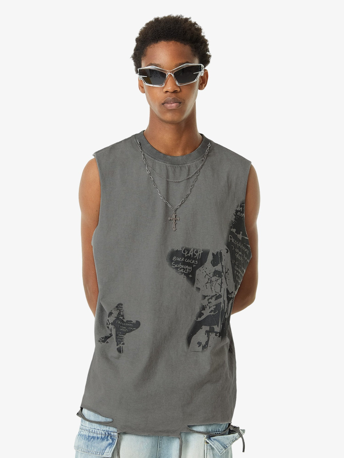 Theprecipice Vintage Necklace Star Print Hip-hop Tank Top - 2070