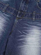 Theprecipice Old Washed Double Waistband Design Denim Jorts