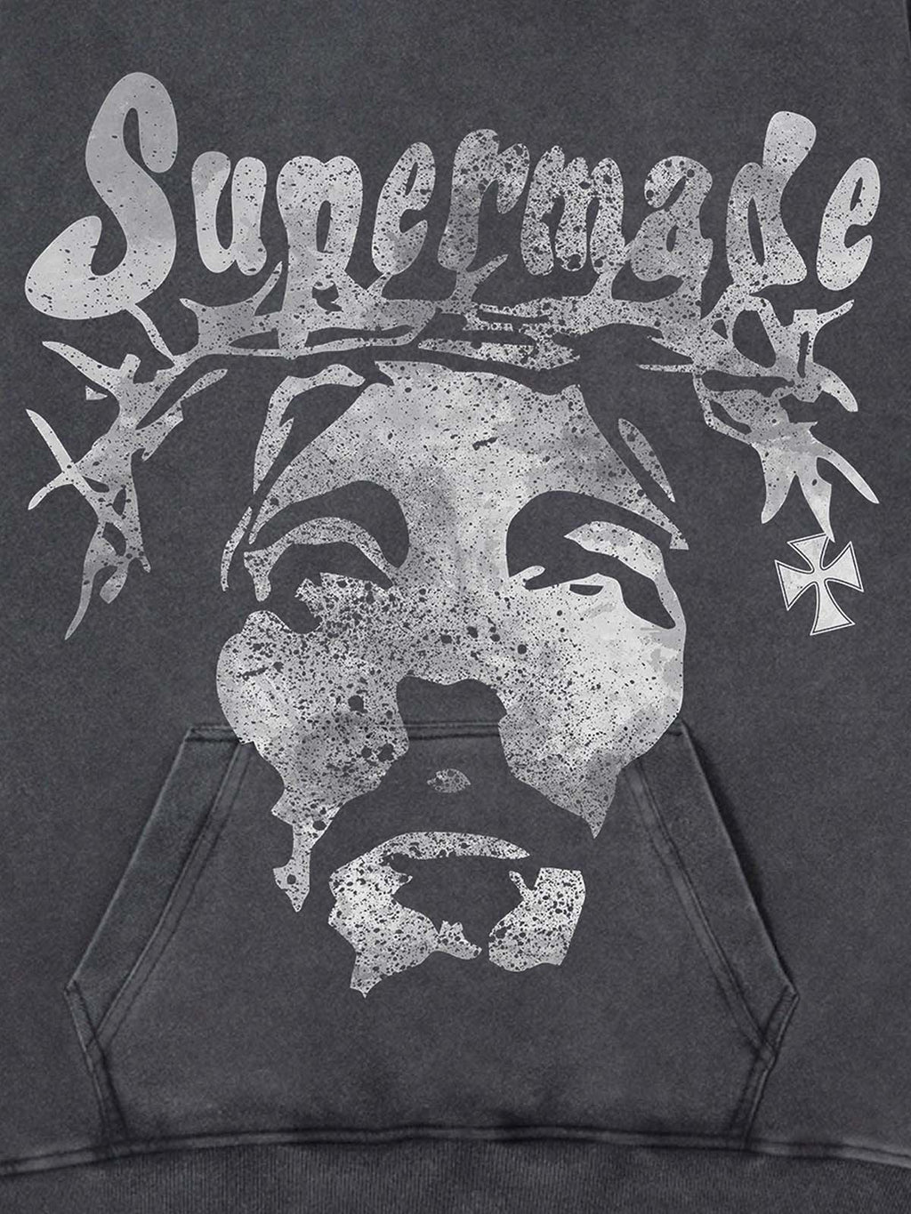 Theprecipice Heavy Washed Jesus Graphic Hoodie - 1973