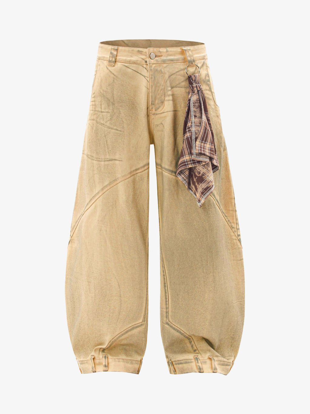 Washed Distressed Detachable Scarf Barrel Jeans - 2550