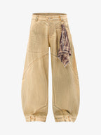 Washed Distressed Detachable Scarf Barrel Jeans - 2550