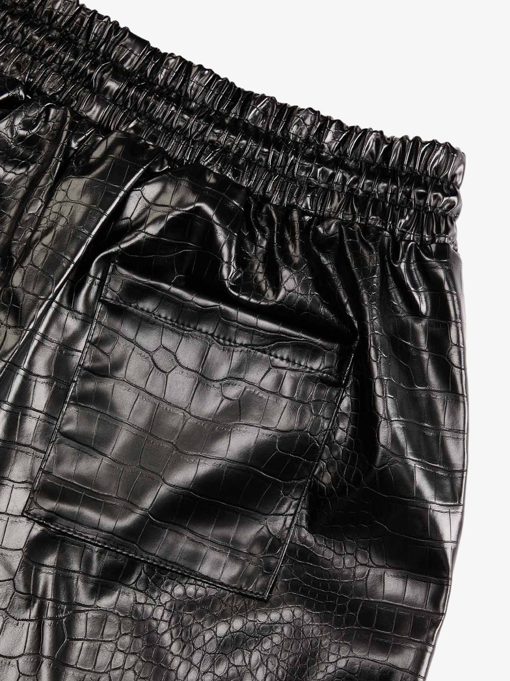 Letter Embroidered Leather Shorts