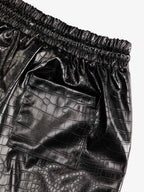 Letter Embroidered Leather Shorts