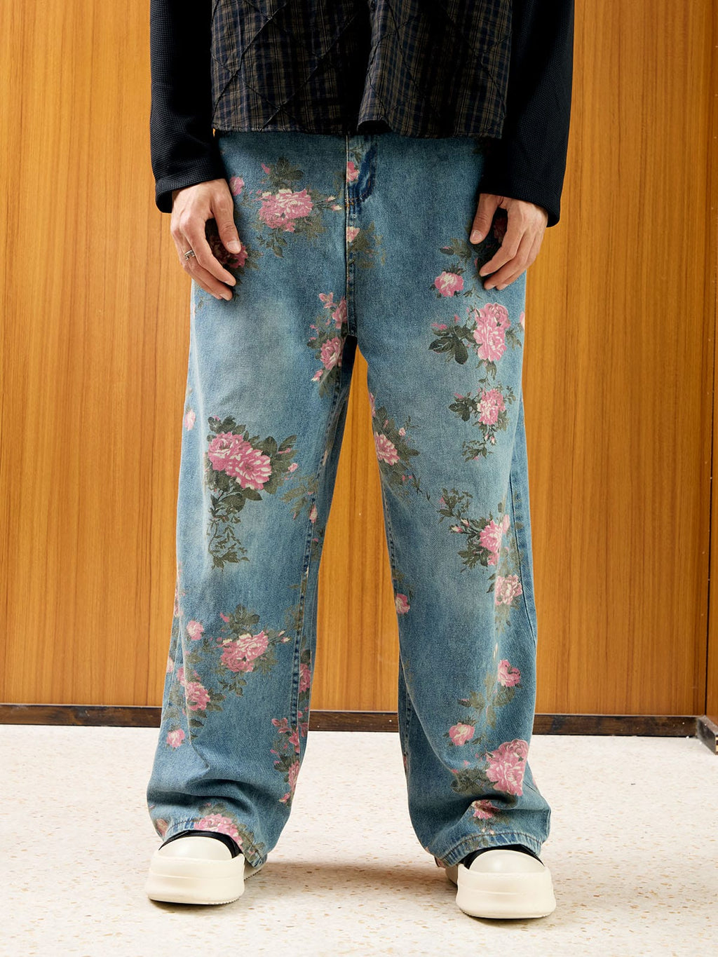 Theprecipice Floral Print Straight Jeans - 2409